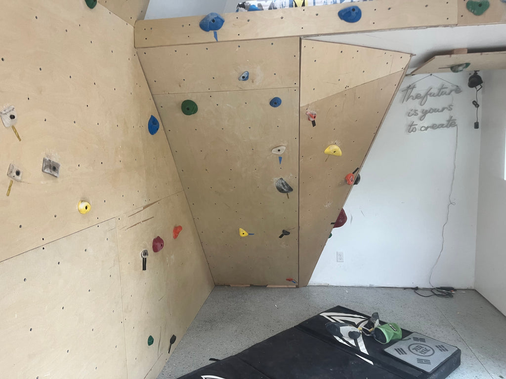 Full installed climbing wall with colorful holds